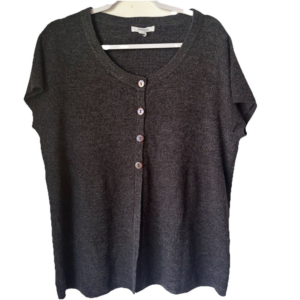 Vintage Dressbarn Woman Popover Cardigan 14/16 Split Hem Henley Dark Gray